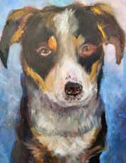 Slika z motivom psa je bila naslikana z oljnimi barvami na platno na slikarskem tečaju. V prostoru slikarskega tečaja lahko vsakdo najde način slikanja, risanja, ki mu najbolj ustreza.