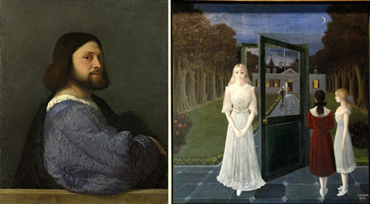 Izhodišče za prvi sklop delavnic sta dve reprezentativni deli iz zgodovine slikarstva.
Titian (1488/9–1576): A Man with a Quilted Sleeve, 1510, olje na platnu.
Paul Delvaux (1897–1994): Porte de nuit, olje na platnu. V programu tečaja slikanja je vsako šolsko leto izbranih nekaj del iz zgodovine likovne umetnosti, ki udeležencem služijo kor različna izhodišča za delo. Program je oblikovan tako, da se vanj lahko vključijo tako začetniki, kot tisti, ki so že vešči slikarskega ustvarjanja.
