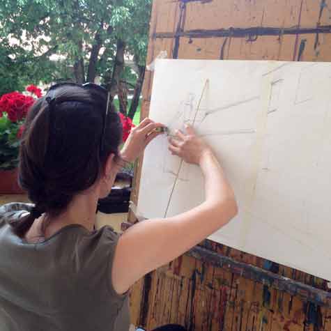 Skica in razmislek kot prvi korak pri slikanju na platno v poletni slikarski šoli.