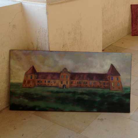 Franckina slika dvorca v tehniki slikanja z oljnimi barvami in podslikavami v tehniki akrila je nastala v Poletni slikarski šoli 2017.